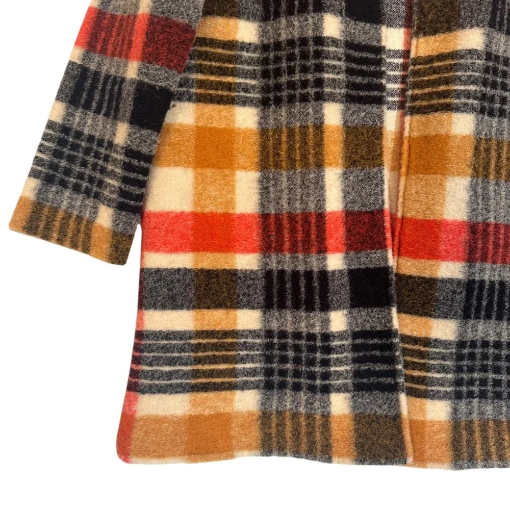 Cynthia Rowley Plaid Boucle‎ Wool Blend Duster Long Coat Jacket Womens Medium - Picture 6 of 12
